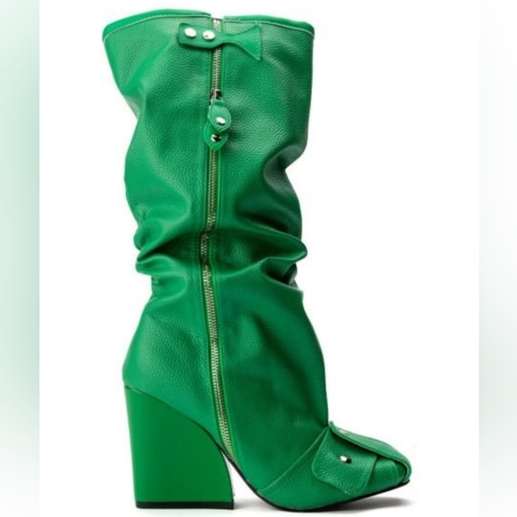 Green wedge boot with side zipper. Below the knee by Lemonade - Picture 5 of 10